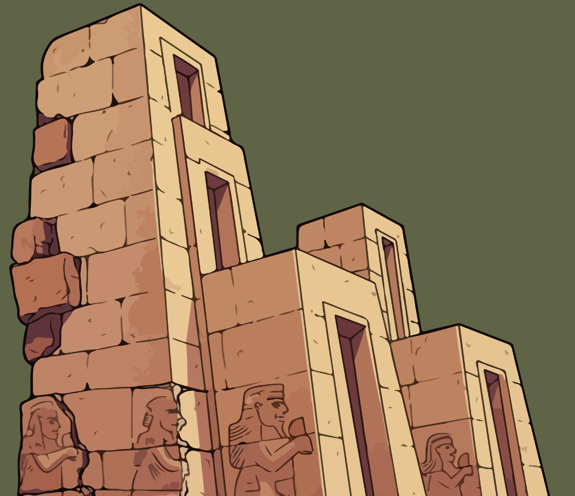 A picture of an archaeological site, showing an old dirt tower.